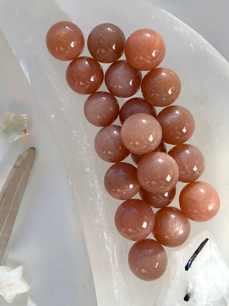 Peach Moonstone with Sunstone Mini Spheres