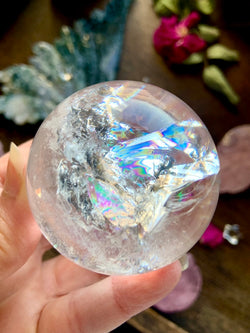 Clear Quartz Sphere Filled with Rainbows