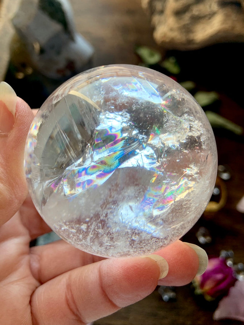 Clear Quartz Sphere Filled with Rainbows