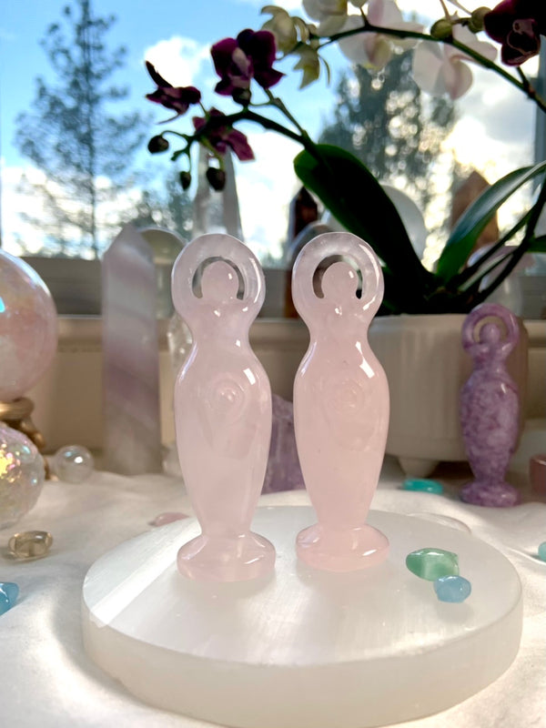 Rose Quartz Crystal Goddess Statue brings the energy of the Divine Feminine to your sacred space 