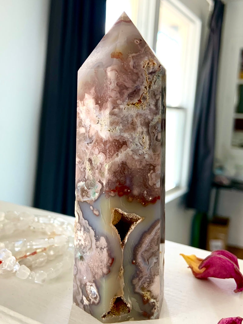 Pink Amethyst x Flower Agate Tower