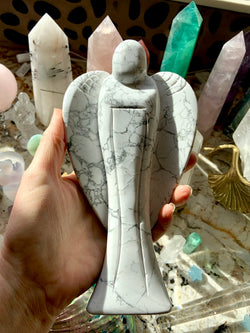 Glorious Howlite Angel Carving with Detailed Wings