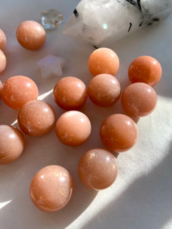 Peach Moonstone with Sunstone Mini Spheres