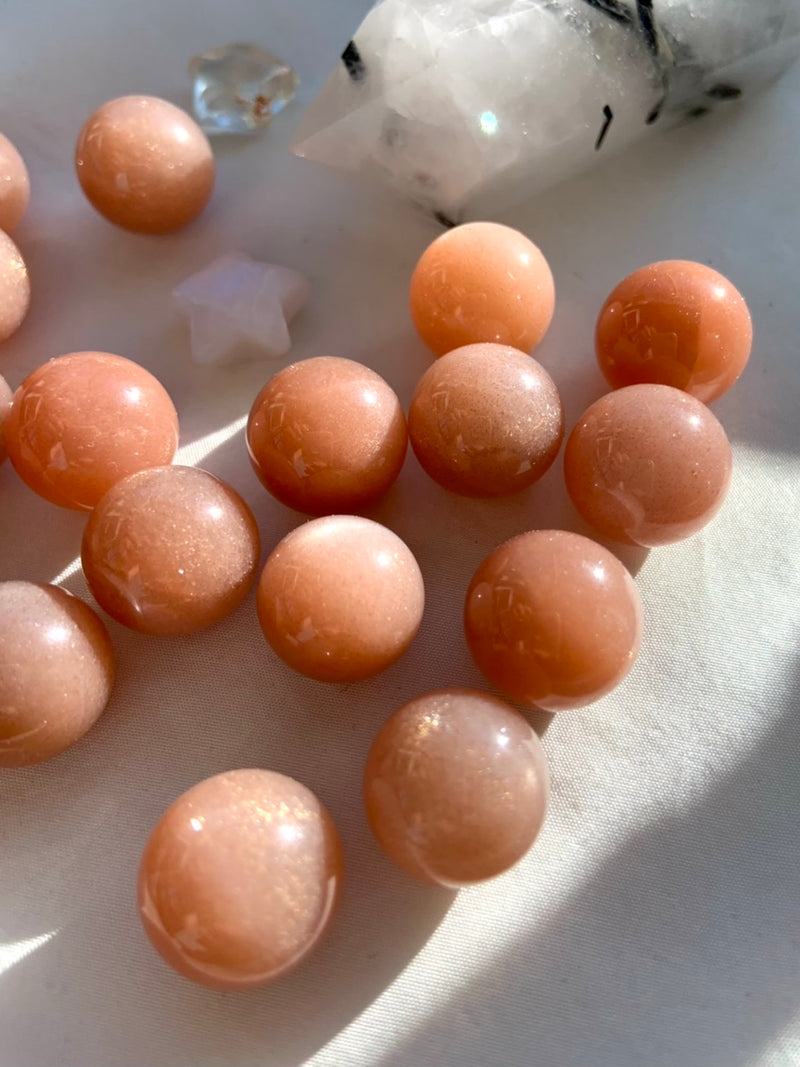 Peach Moonstone with Sunstone Mini Spheres