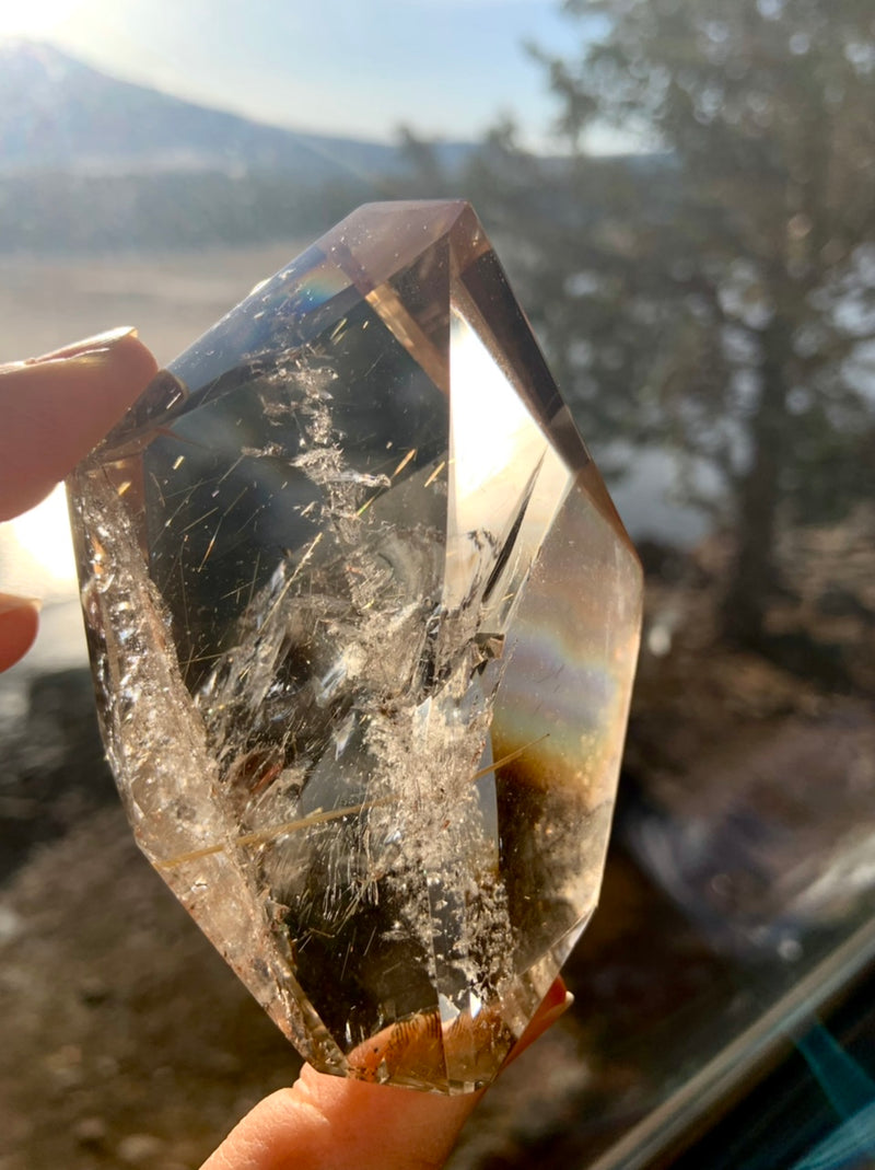 Champagne Smokey Quartz with Golden Rutile Freeform Gem