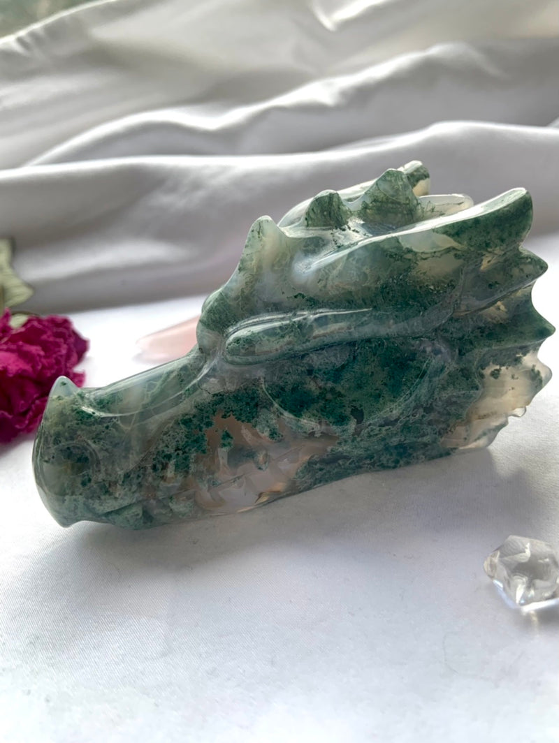 Moss Agate Dragon with Druzy