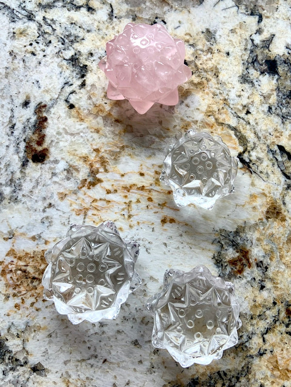 Clear Quartz Crystal Lotus Flower Carving