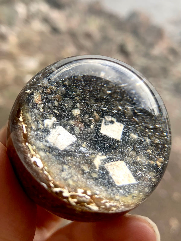 Garden Quartz Sphere with Pyrite Cube Inclusions