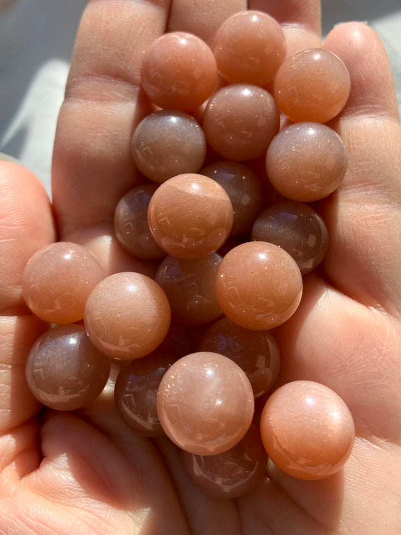 Peach Moonstone with Sunstone Mini Spheres