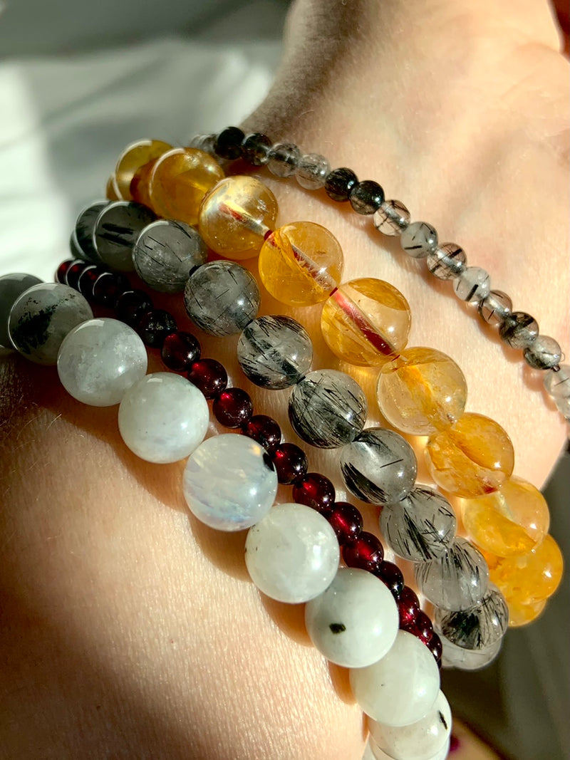 Small Bead Garnet Stacking Bracelets + Necklace