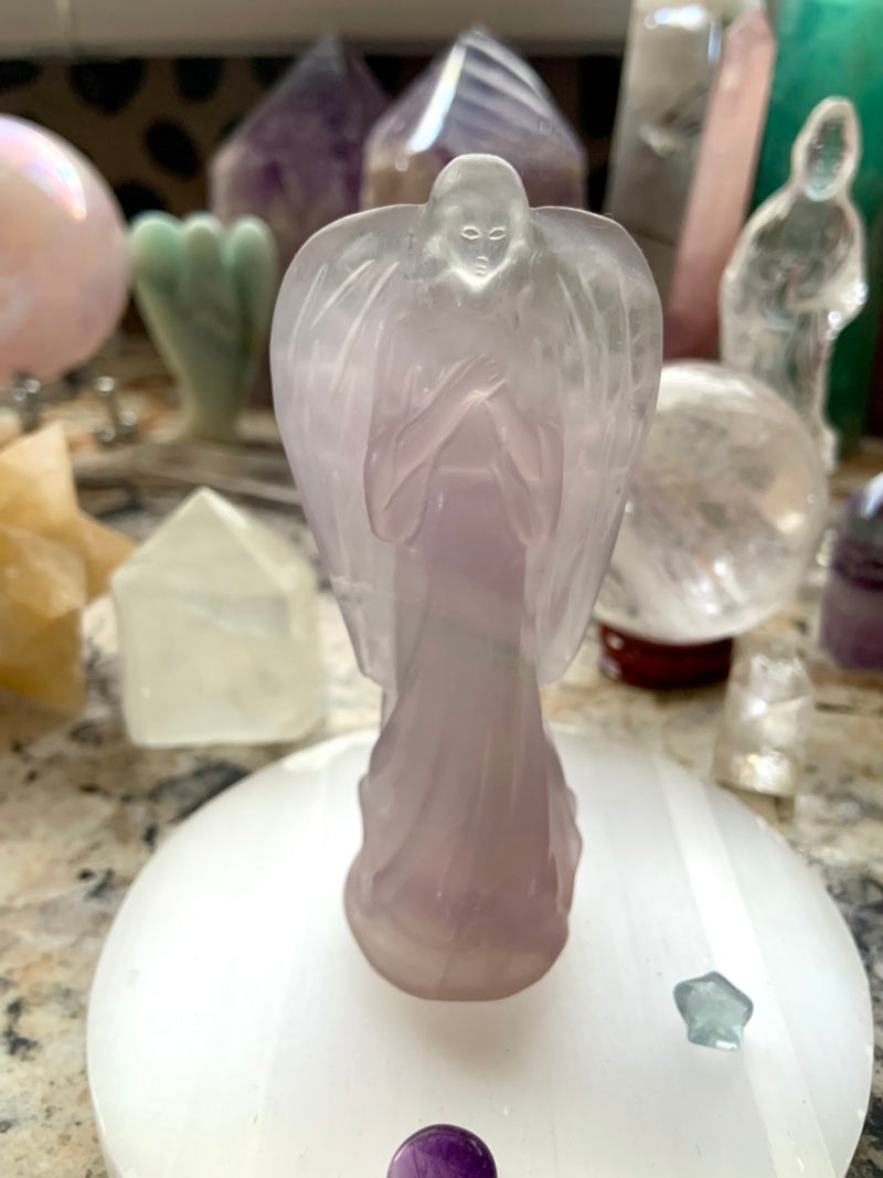 Lavender Yttrium Fluorite Angel Carving ~ Hand-Carved Crystal Angel