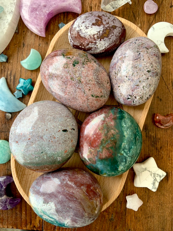 Pink + Purple Ocean Jasper Palm Stones