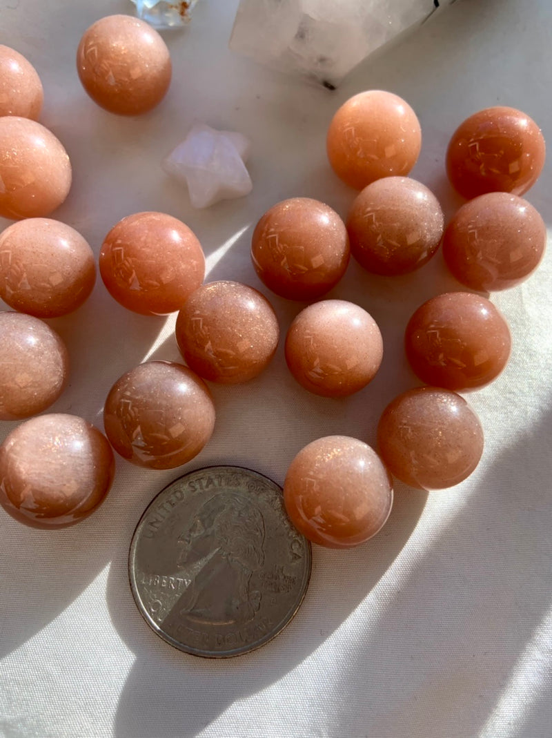 Peach Moonstone with Sunstone Mini Spheres