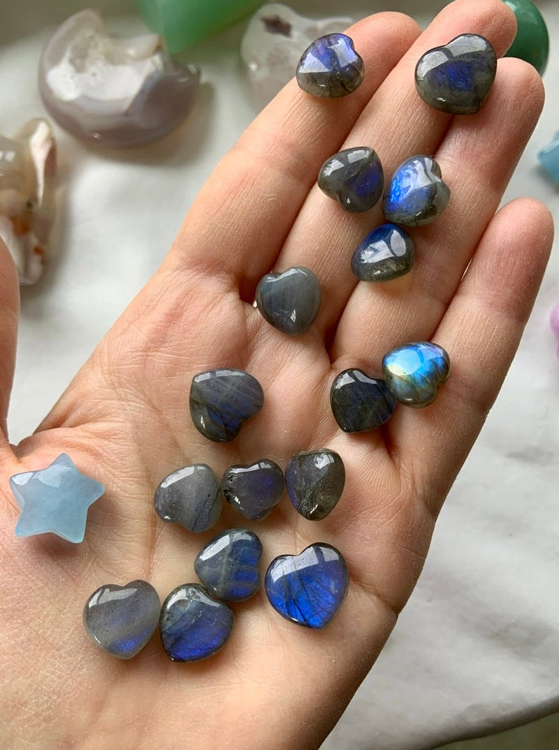 Flashy Mini Labradorite Hearts