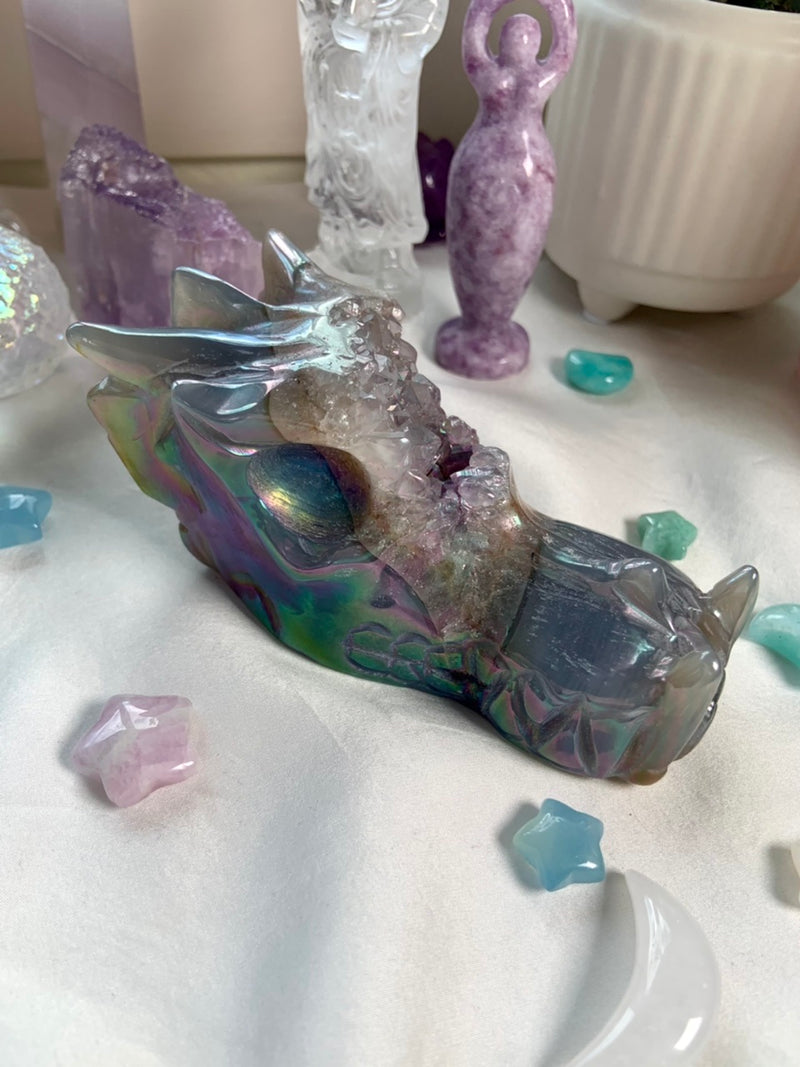 Large Aura Agate Geode Crystal Dragon