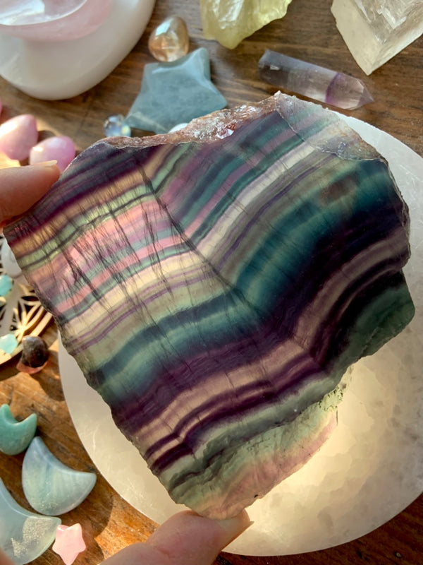 Blue, Purple, Pink + Green Banded Fluorite Slab