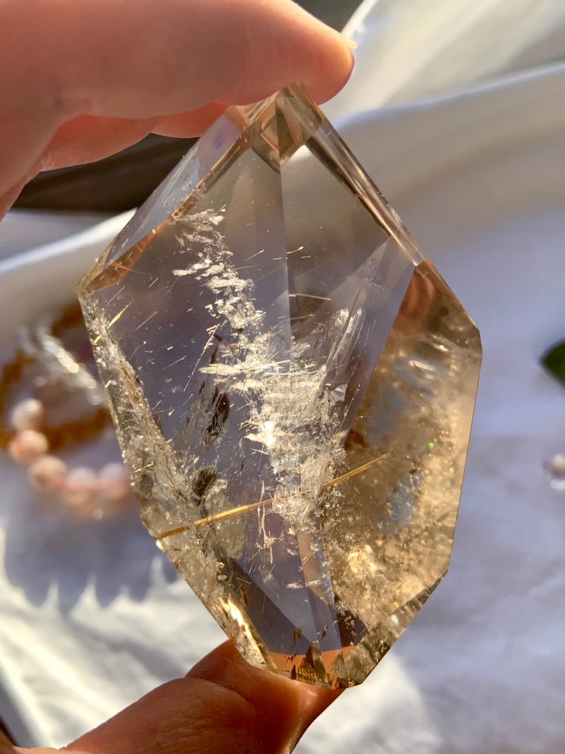 Champagne Smokey Quartz with Golden Rutile Freeform Gem