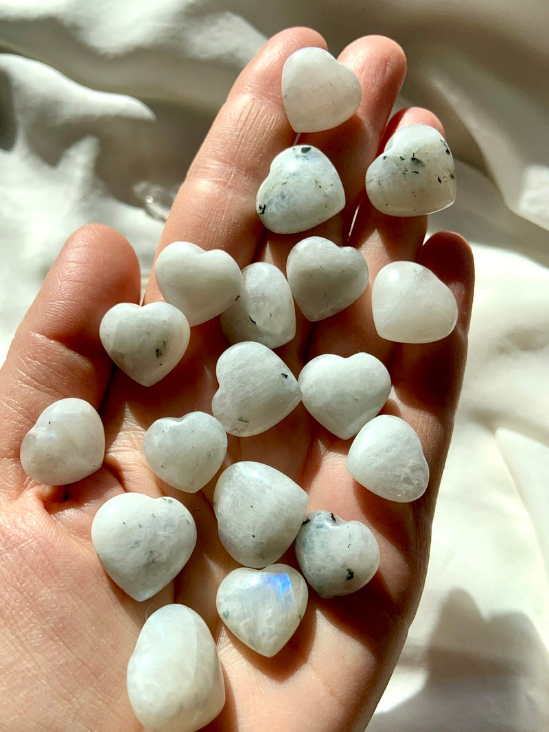 Small Rainbow Moonstone Hearts with Blue Flash