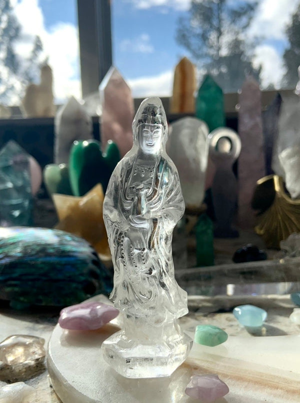 Exquisite Clear Quartz Quan Yin Carving No. 5 ~ Hand-Carved Crystal Goddess