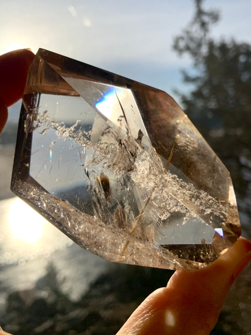 Champagne Smokey Quartz with Golden Rutile Freeform Gem