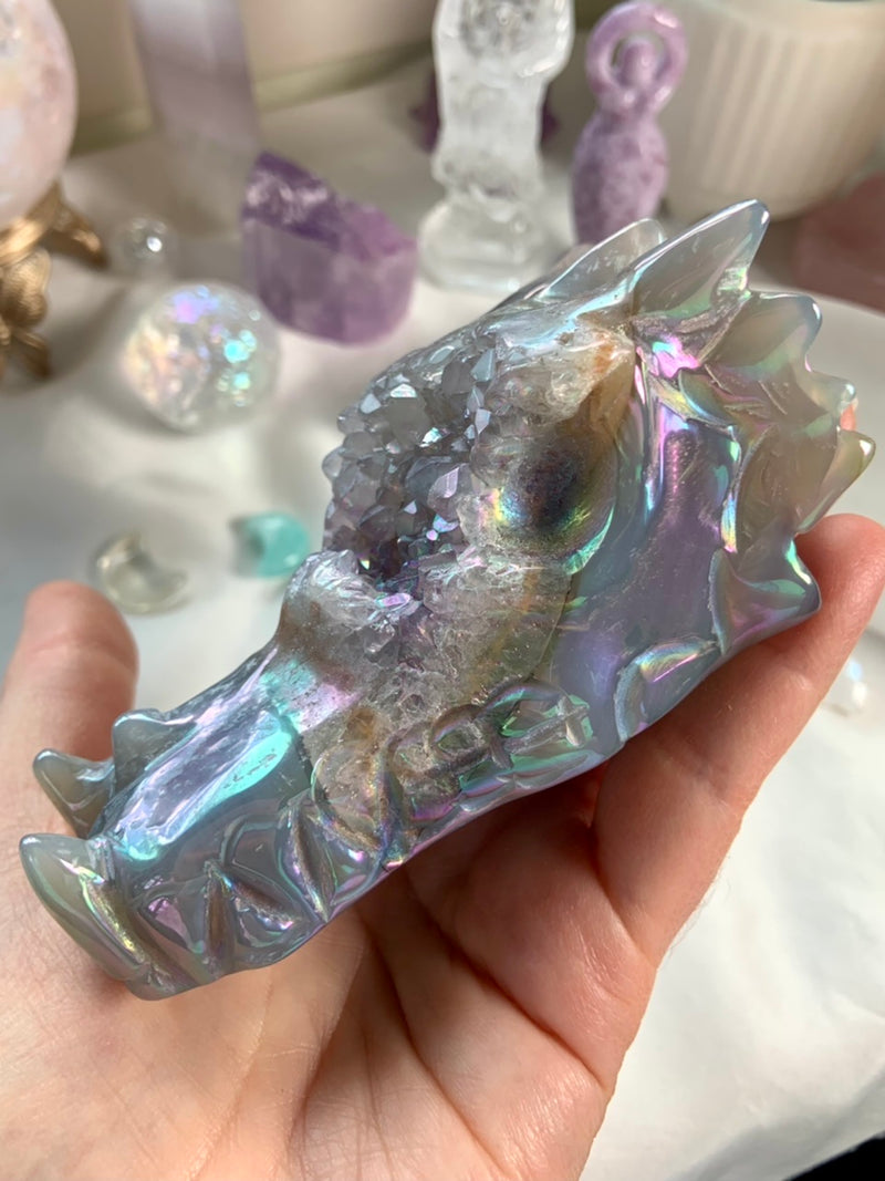 Large Aura Agate Geode Crystal Dragon