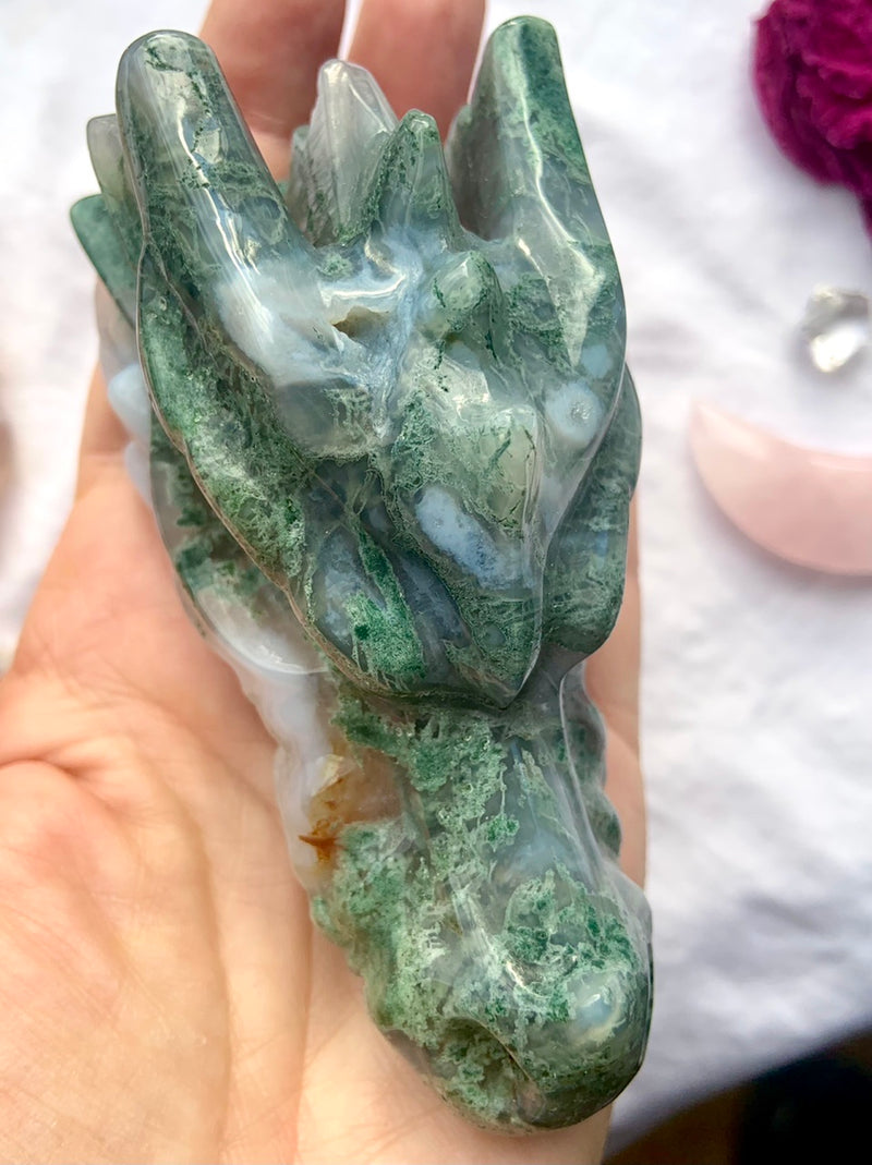 Moss Agate Dragon with Druzy