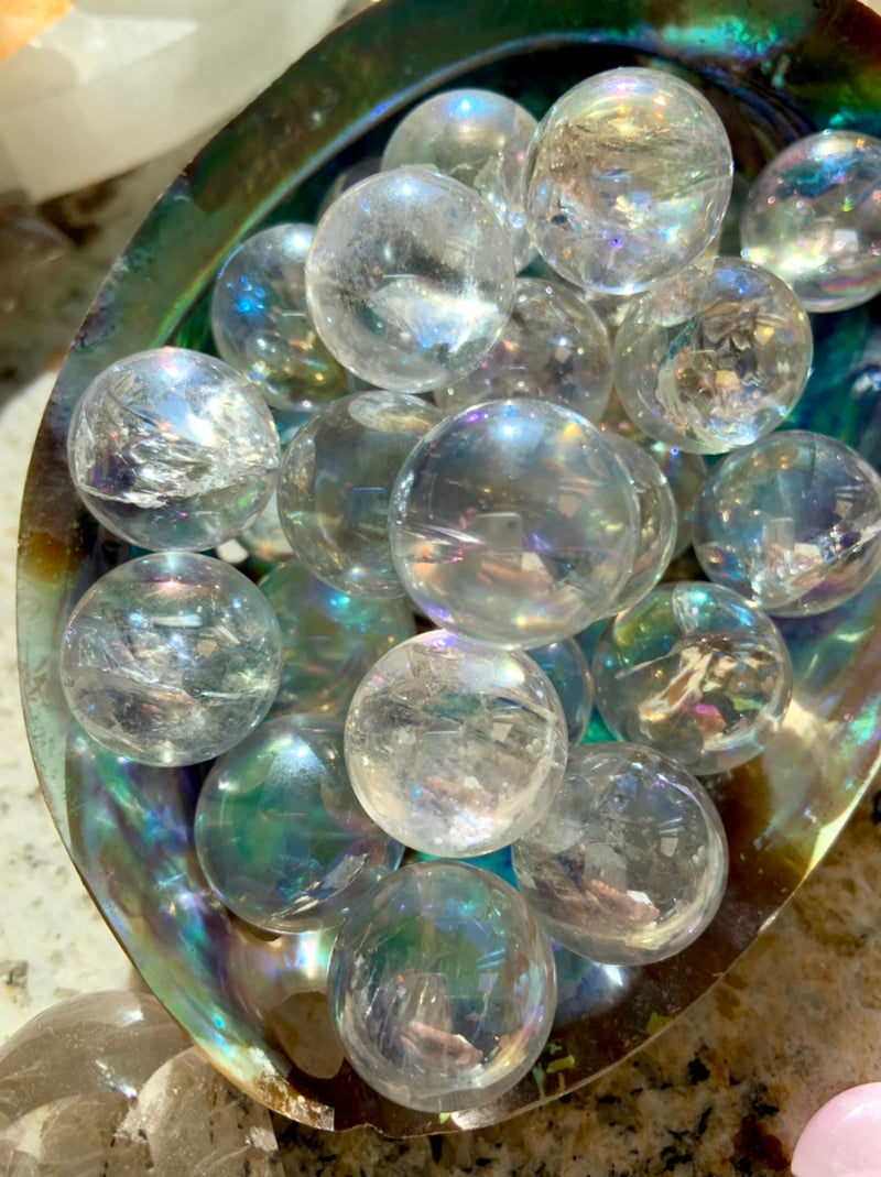 Mini Angel Aura Quartz Sphere, Angelic Crystals by Wild Mountain Crystals in Mt Shasta