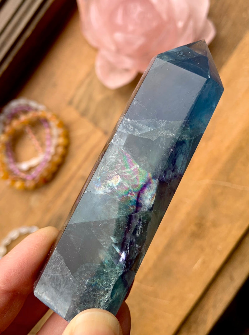 Atlantean Blue FLUORITE TOWER filled with Rainbows