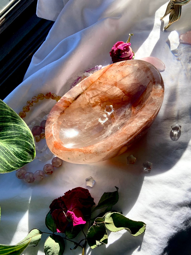 Large Fire Quartz Crystal Bowl