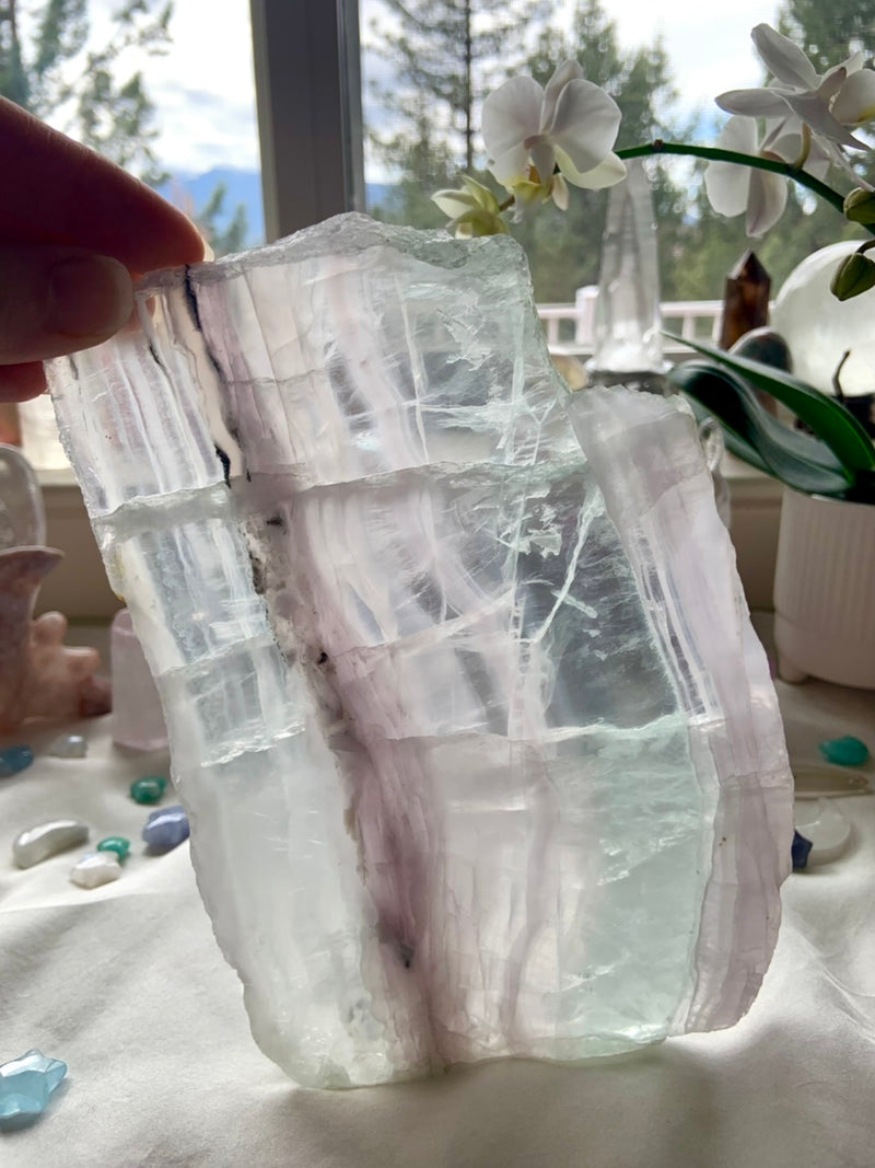 Large Yttrium Fluorite Slab with Scolecite + Graphite Inclusions