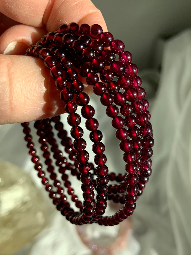 Small Bead Garnet Stacking Bracelets + Necklace