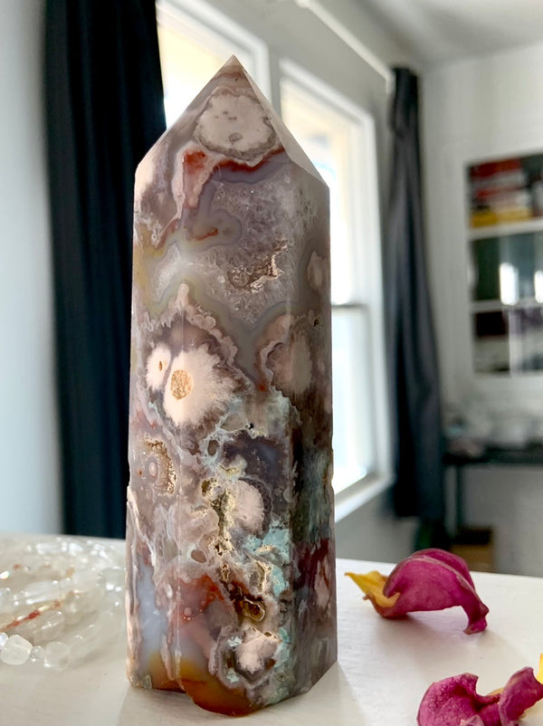 Pink Amethyst x Flower Agate Tower