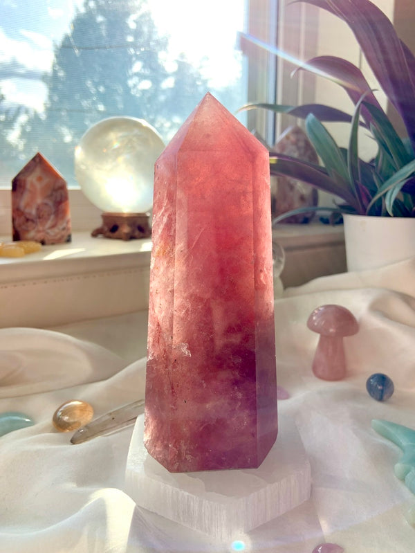 Big + Sparkly Strawberry Quartz Tower