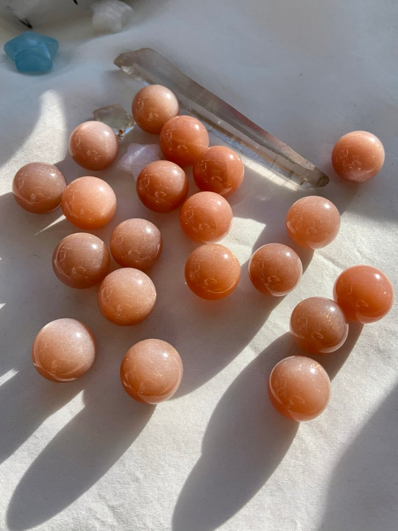 Peach Moonstone with Sunstone Mini Spheres