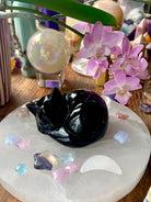 A Black Obsidian Sleeping Cat Carving to provides energetic protection for your home