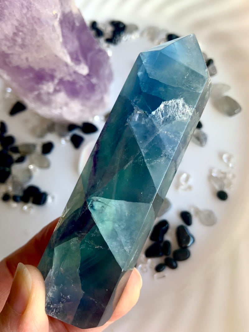 Atlantean Blue FLUORITE TOWER filled with Rainbows