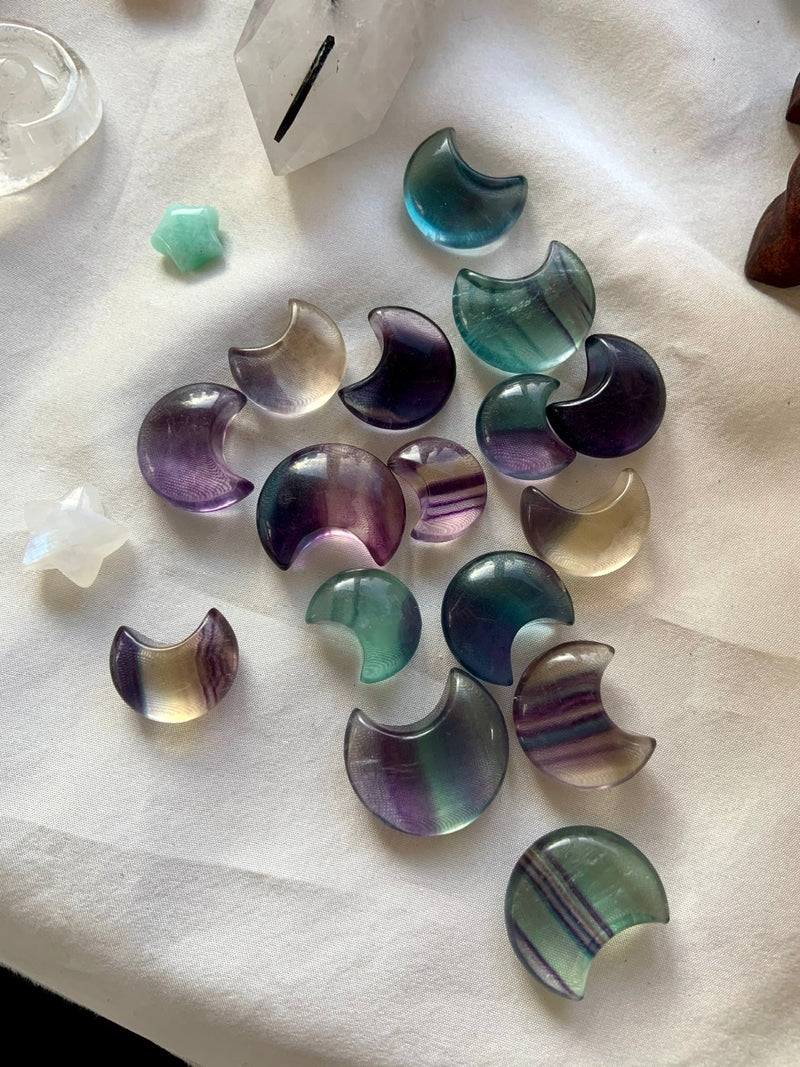 Mini Rainbow Fluorite Moons