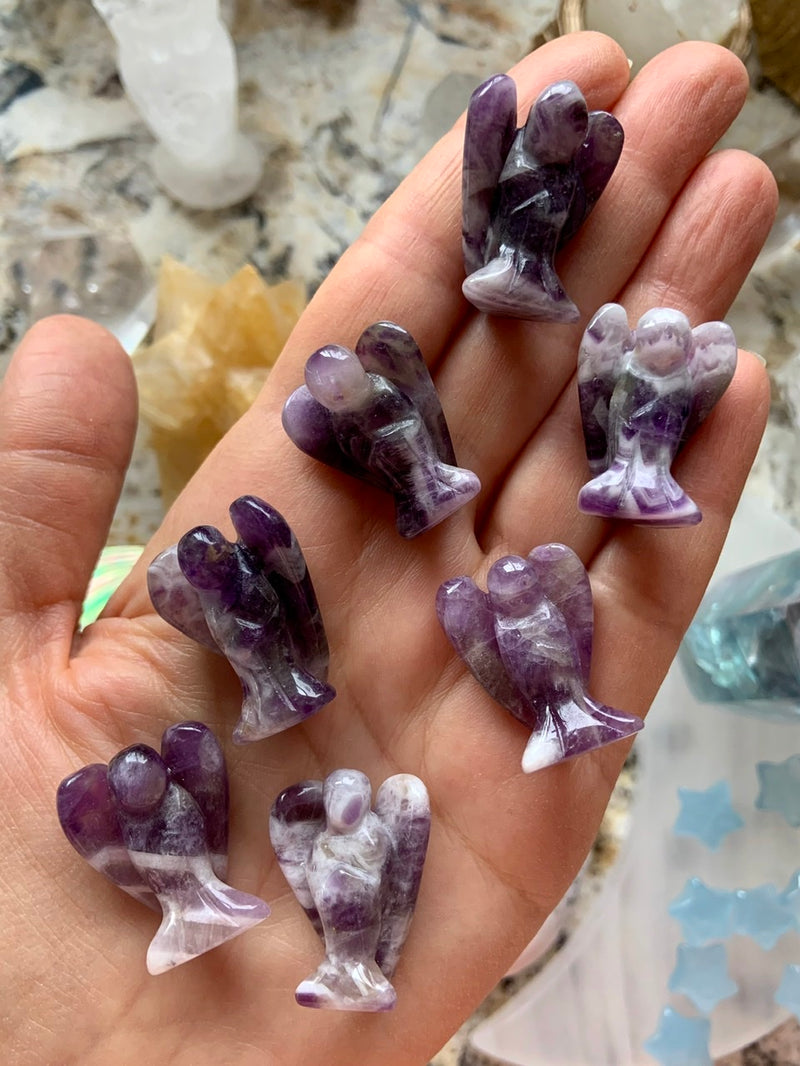 Miniature Crystal Angel Carvings - Choose Flower Agate or Dream Amethyst