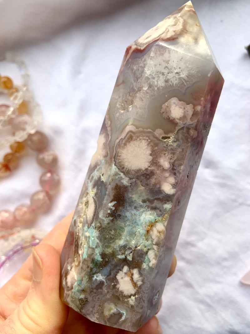 Pink Amethyst x Flower Agate Tower