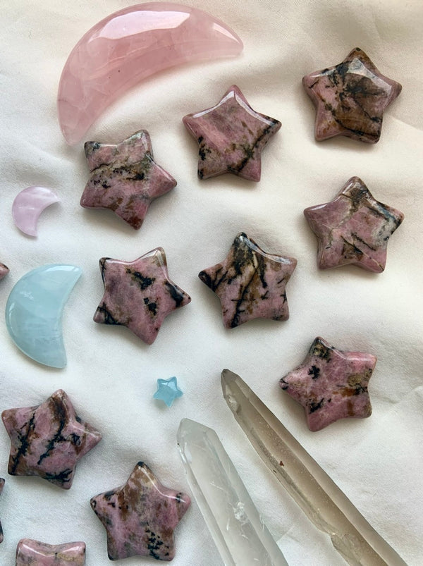 Rhodonite Star Carvings