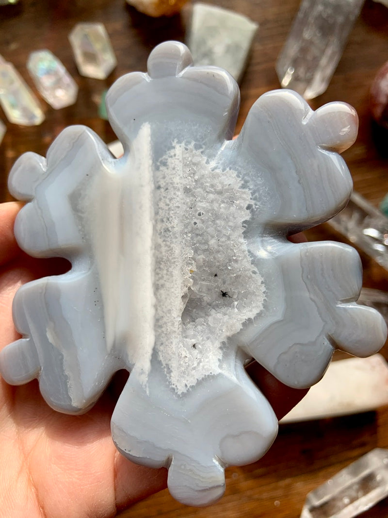 Blue Druzy Agate Snowflake Carving