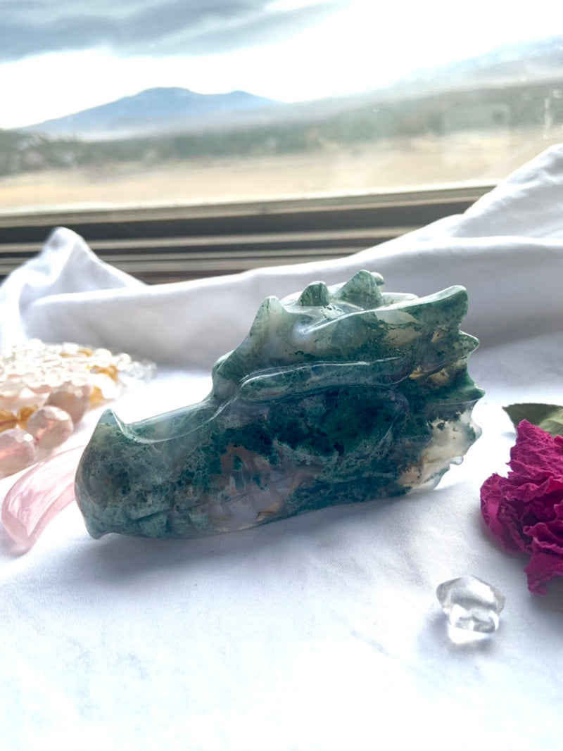 Moss Agate Dragon with Druzy