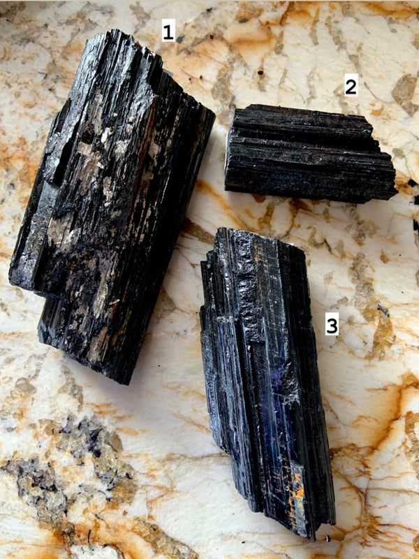 Raw Black Tourmaline Chunks with Mica Inclusions