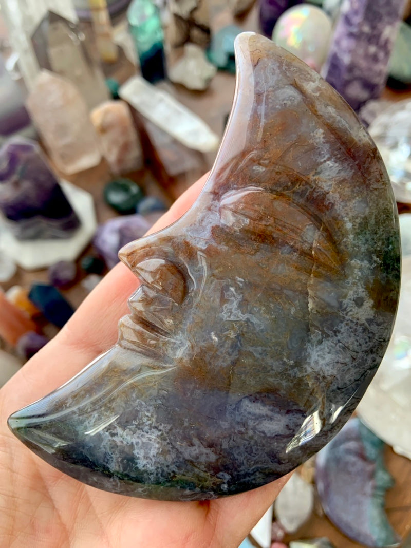 Big  Ocean Jasper Moon Face, Hand-Carved Crystal Moon