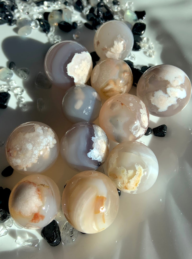 Small Flower Agate Spheres