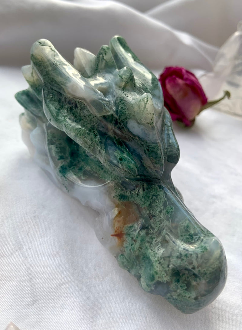 Moss Agate Dragon with Druzy