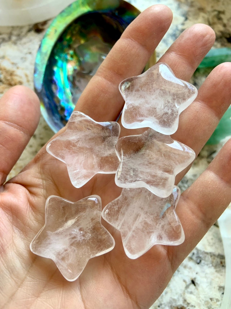 clear quartz crystal stars shown on my hand