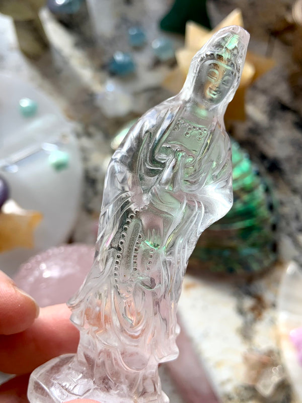 Exquisite Clear Quartz Quan Yin Carving No. 5 ~ Hand-Carved Crystal Goddess