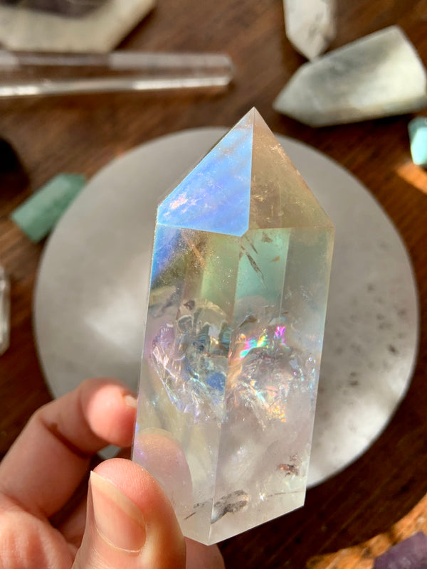 Angel Aura Quartz Crystal Tower with Rainbows