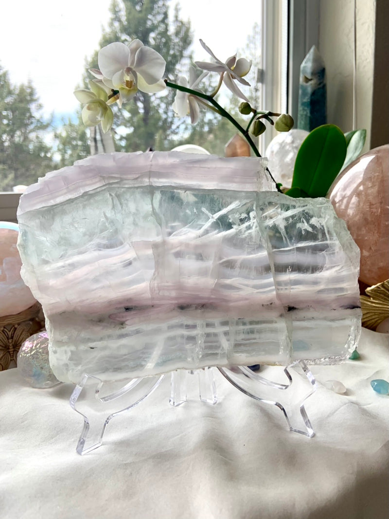 Large Yttrium Fluorite Slab with Scolecite + Graphite Inclusions